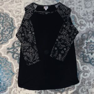 LuLaRoe Medium Randy - Black/Flower Dot Sleeves